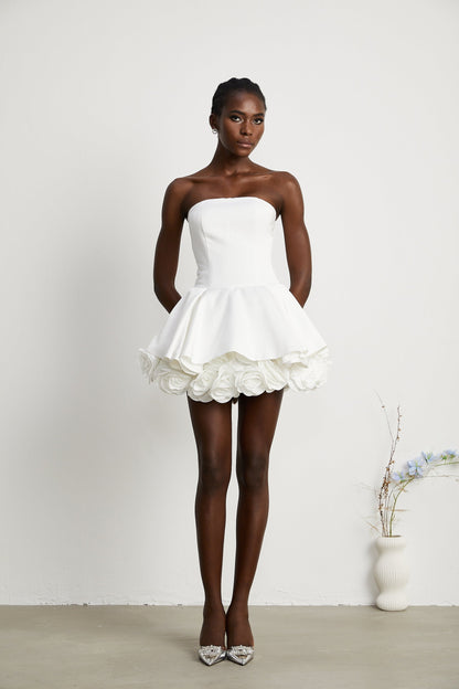 Lucie white petallayered strapless corset mini dress