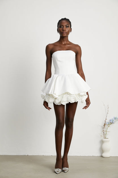 Lucie white petallayered strapless corset mini dress