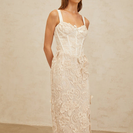 Lucille Neutrals Corset Lace Bow Midi Dress