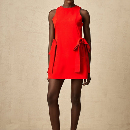 Lucille Red Bowknot Mini Dress Terylene Thigh Length