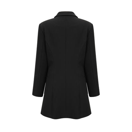 Lucrezia Black Blazer Single Breasted Dress with Wide Peak Lapels and Patch Pockets