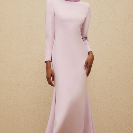 Lucy Purple Open Back Gown with Faux Flower Detailing and Rhinestone Embellishments