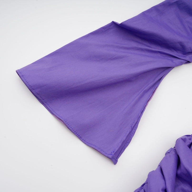 Lucy Purple Ruched Off-Shoulder Mini Dress with Long Sleeves and Rear Zip Fastening