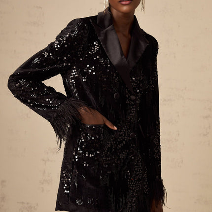 Luigia Black Sequin Trim Blazer