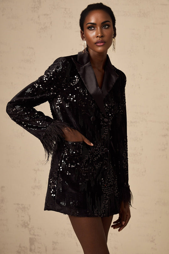 Luigia Black Sequin Trim Blazer