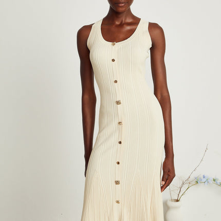 Luigia Neutrals Sleeveless U-Neck Flared Hem Midi Dress