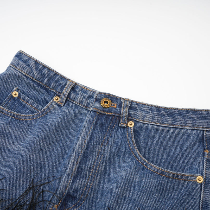 Luna Blue Feather-trimmed Cropped Top And Denim Skirt Set