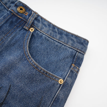 Luna Blue Feather-trimmed Cropped Top And Denim Skirt Set