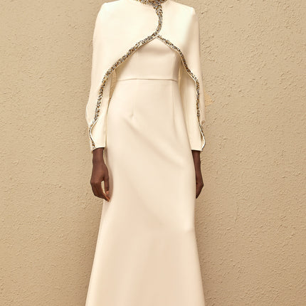 Lune White Embellished Shawl Design Gown