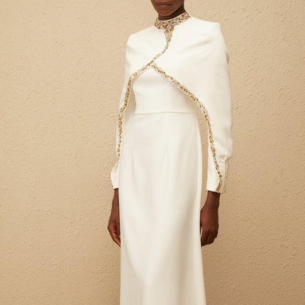 Lune White Embellished Shawl Design Gown