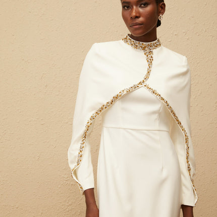 Lune White Embellished Shawl Design Gown