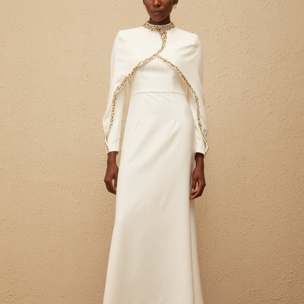 Lune White Embellished Shawl Design Gown