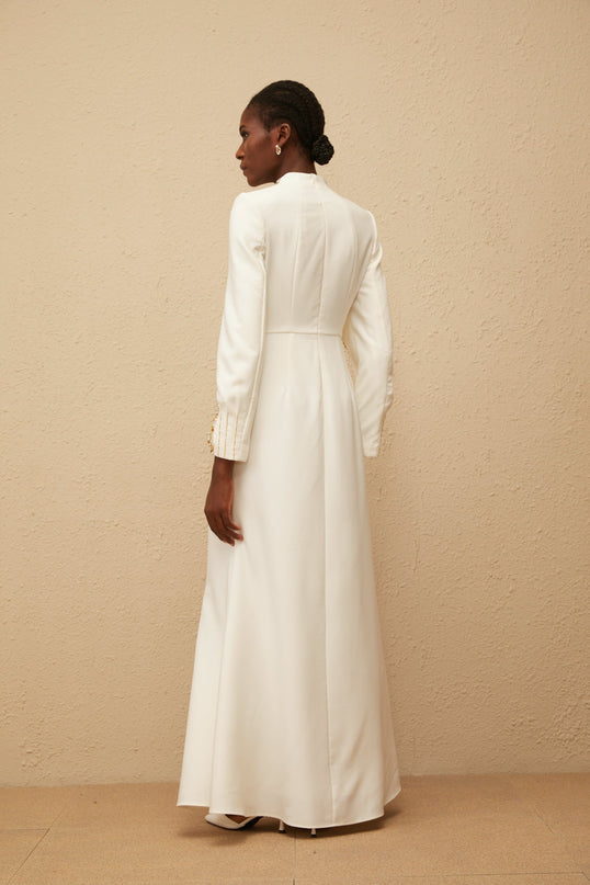 Lune White Embellished Shawl Design Gown