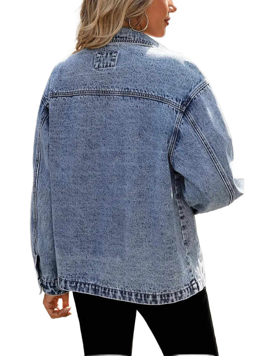 LUNE Womens Autumn Oversized Denim Jacket With SingleBreasted Button Closure And Drop Shoulder Long