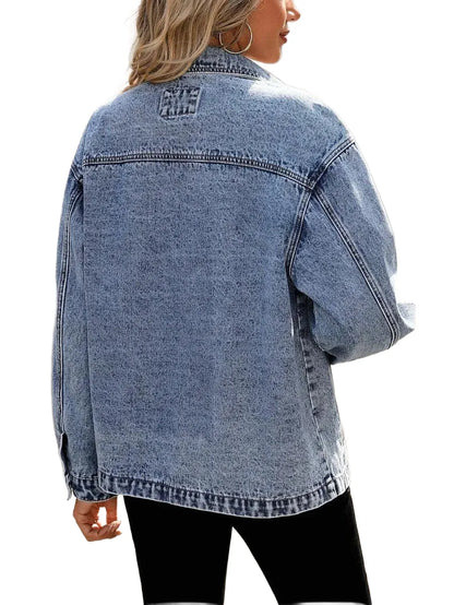 LUNE Womens Autumn Oversized Denim Jacket With SingleBreasted Button Closure And Drop Shoulder Long