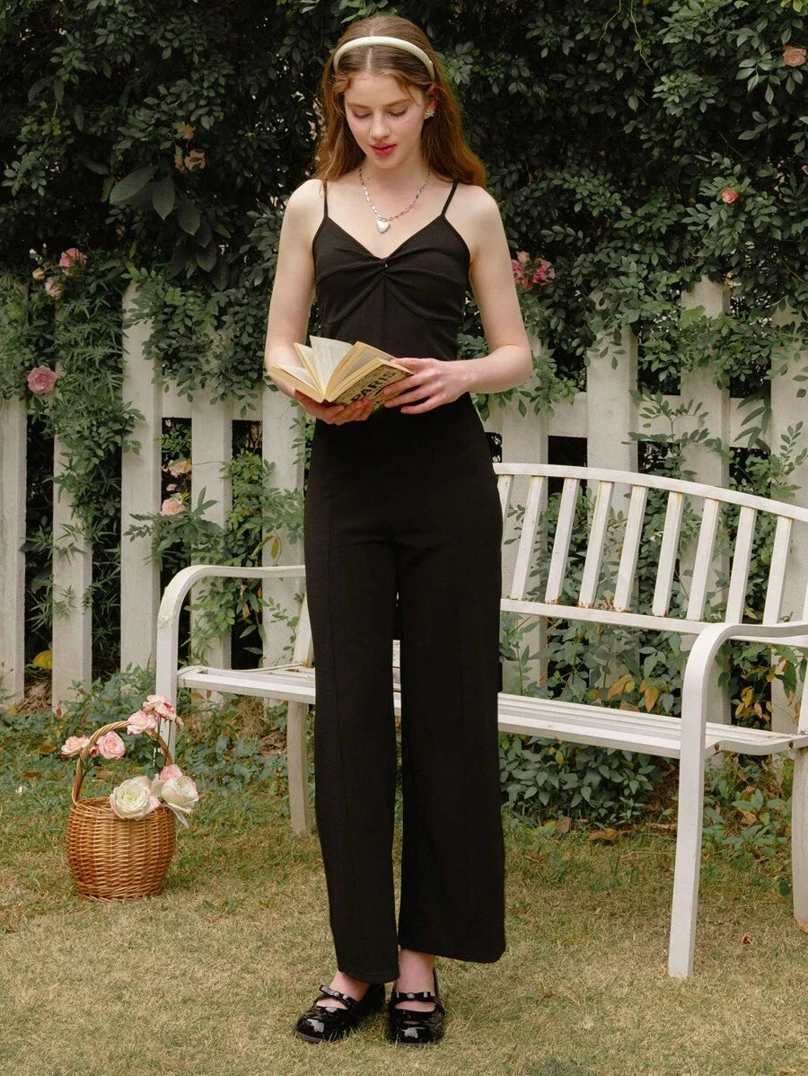 Lunivi Teen Girl Black Sleeveless Jumpsuit VNeck FormFitting Basic Jumpsuit Pants Suitable For