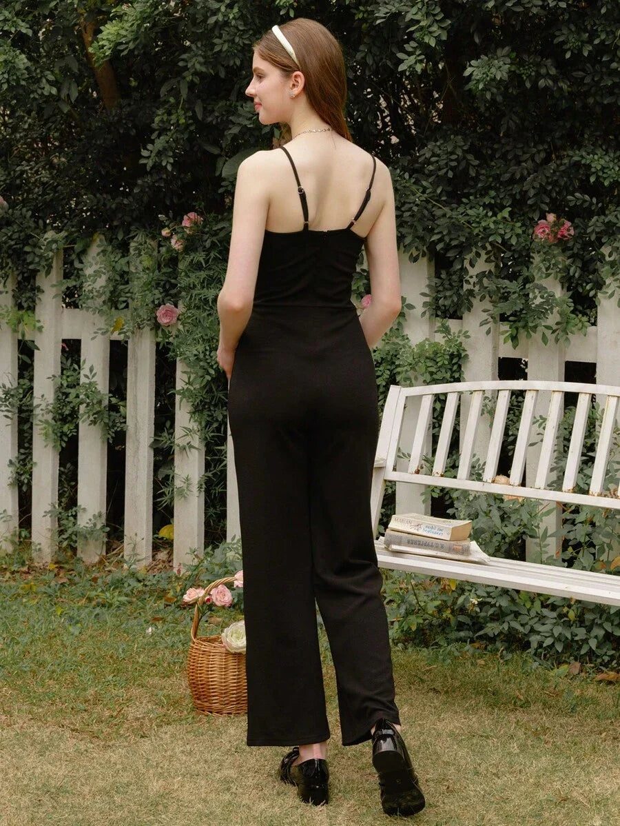 Lunivi Teen Girl Black Sleeveless Jumpsuit VNeck FormFitting Basic Jumpsuit Pants Suitable For