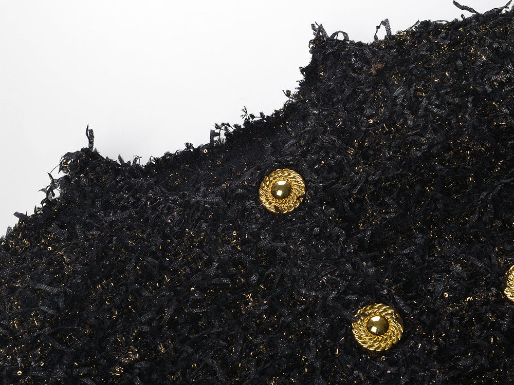 Luxurious Black Tweed Jacket with Gold Buttons - Black