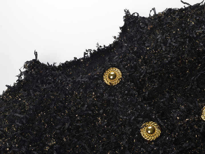 Luxurious Black Tweed Jacket with Gold Buttons - Black