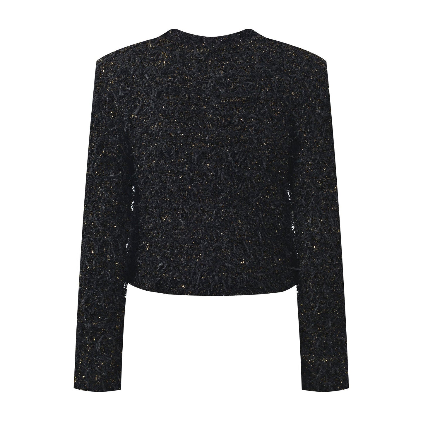 Luxurious Black Tweed Jacket with Gold Buttons - Black