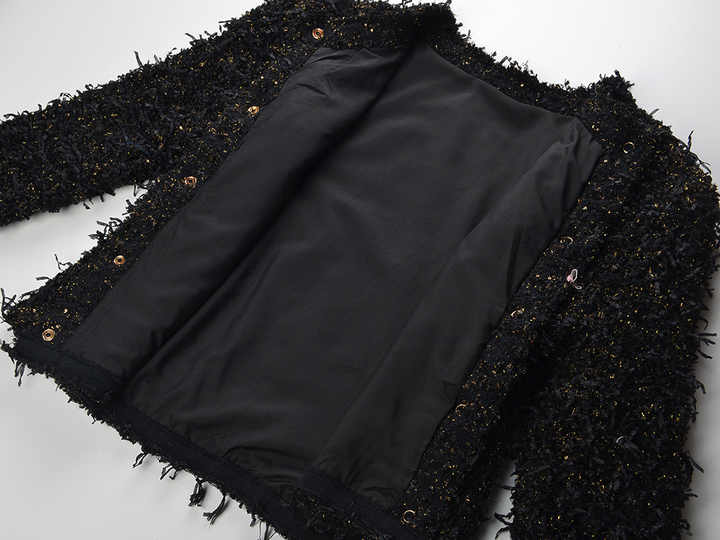 Luxurious Black Tweed Jacket with Gold Buttons - Black