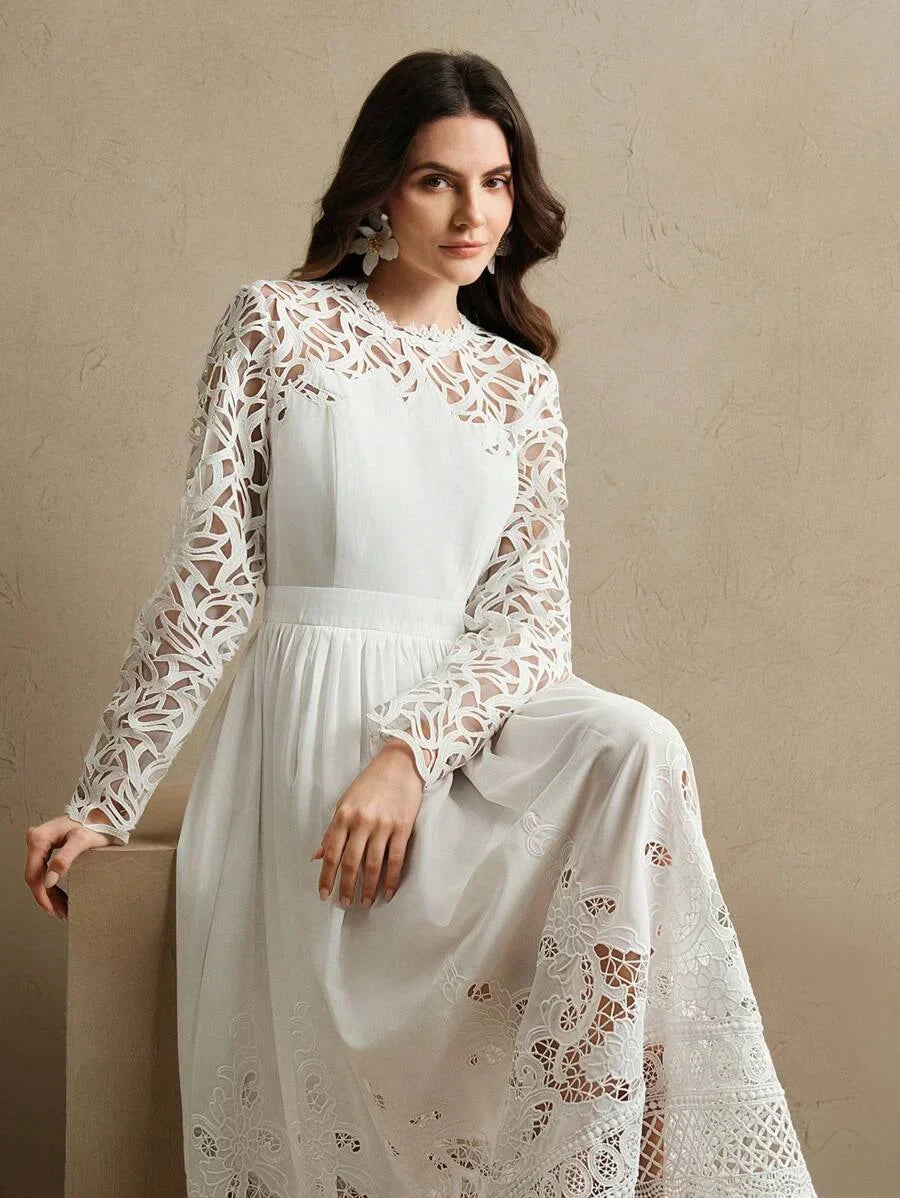 Luxury Lace Trim Side Split Dress Spring Outfits For Women