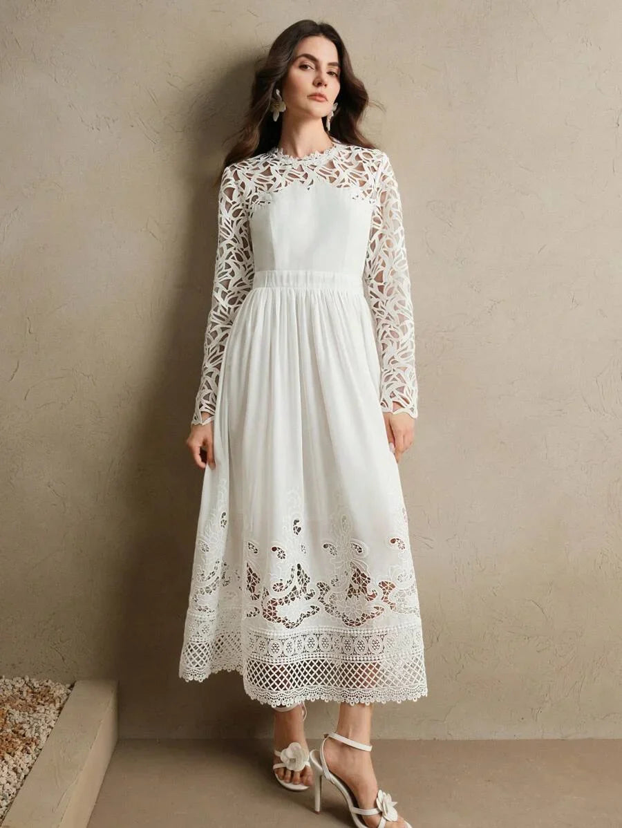 Luxury Lace Trim Side Split Dress Spring Outfits For Women