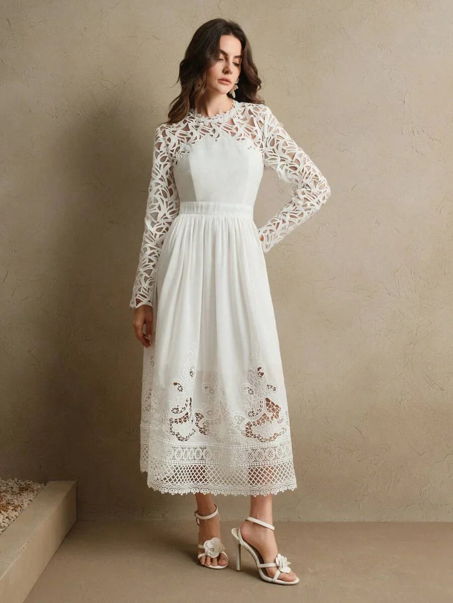 Luxury Lace Trim Side Split Dress Spring Outfits For Women