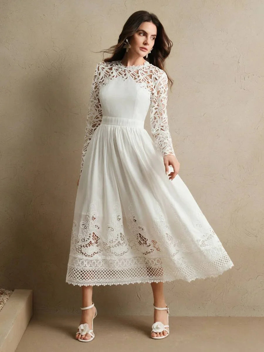 Luxury Lace Trim Side Split Dress Spring Outfits For Women
