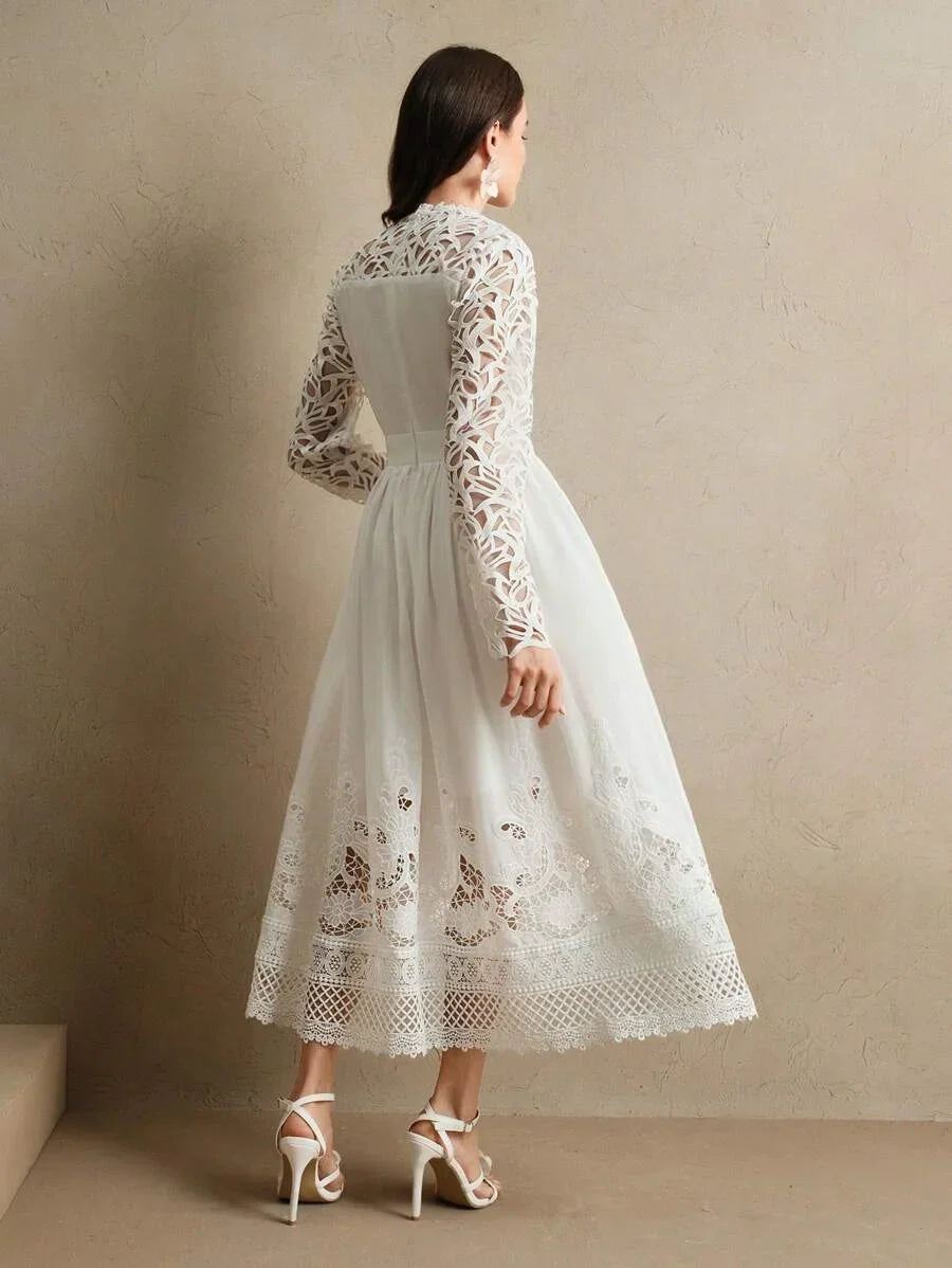 Luxury Lace Trim Side Split Dress Spring Outfits For Women