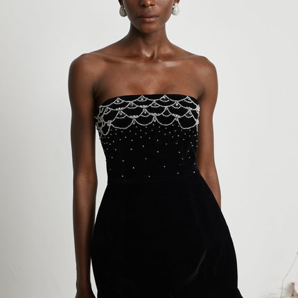 Lylah Black Velvet Crystal Embellished Off-The-Shoulder Mini Dress