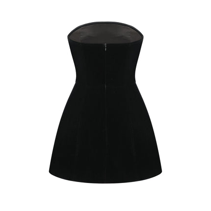 Lylah Black Velvet Crystal Embellished Off-Shoulder Mini Dress