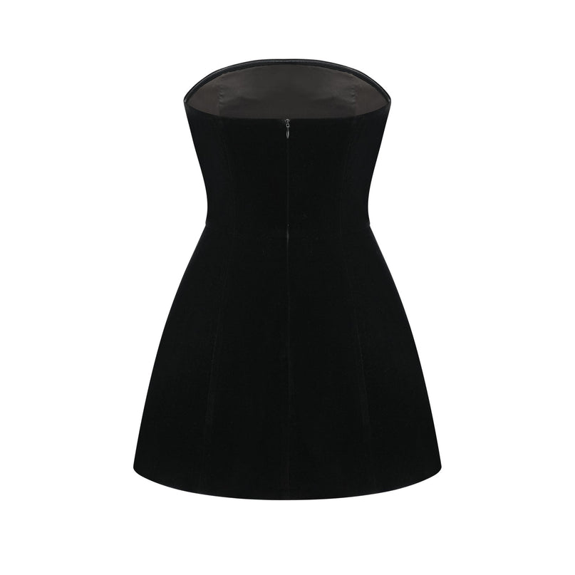 Lylah Black Velvet Crystal Embellished Off-Shoulder Mini Dress