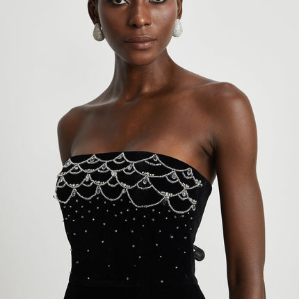 Lylah Black Velvet Crystal Embellished Off-The-Shoulder Mini Dress