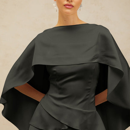 Mabel Black Satin Mini Dress with Ruffled Detailing