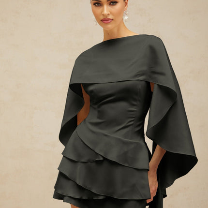 Mabel Black Satin Ruffle Mini Dress