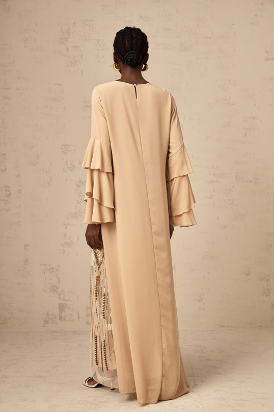 Mackenzie Maxi Dress Neutrals Sequin Embellished Ruffled Sleeves Tulle Design