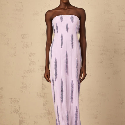 Mackenzie Maxi Dress in Regal Purple with Beaded Fringe Detailing and Back Slit