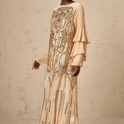 Mackenzie Neutrals Maxi Dress Polypropylene Polyamide Sequin Embellishments Tulle Ethereal Charm Straight Hem Soirée Special Occasion Sartorial Masterpiece Grace Style