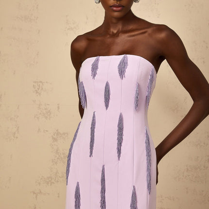Mackenzie Purple Beaded Fringe Maxi Dress