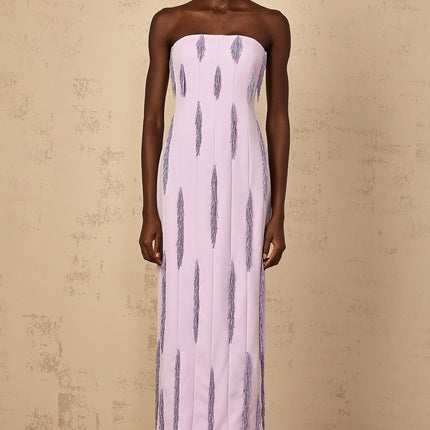 Mackenzie Purple Maxi Dress with Beaded Fringe Detailing and Back Slit