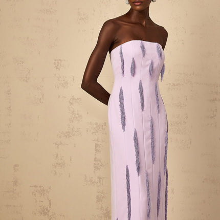 Mackenzie Purple Beaded Fringe Maxi Dress
