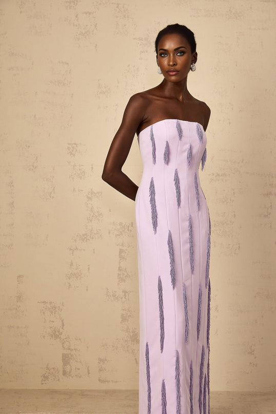 Mackenzie Purple Beaded Fringe Maxi Dress