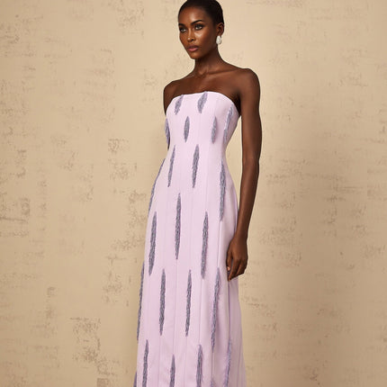 Mackenzie Purple Maxi Dress with Beaded Fringe Detailing and Back Slit