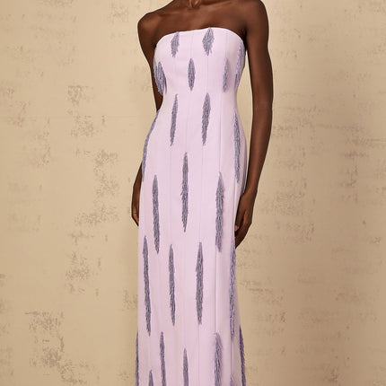 Mackenzie Purple Maxi Dress with Beaded Fringe Detailing and Back Slit