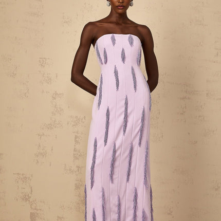 Mackenzie Purple Maxi Dress with Beaded Fringe Detailing and Back Slit