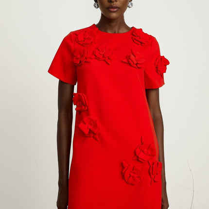 Mackenzie Red Floral Appliqué Mini Dress