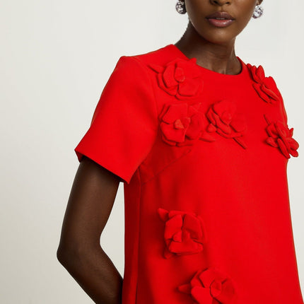 Mackenzie Red Floral Appliqué Mini Dress