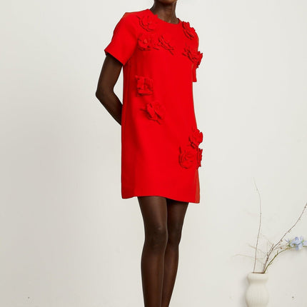 Mackenzie Red Floral Appliqué Mini Dress