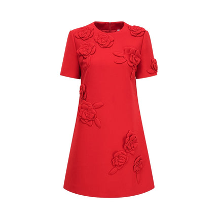 Mackenzie Red Floral Appliqué Mini Dress